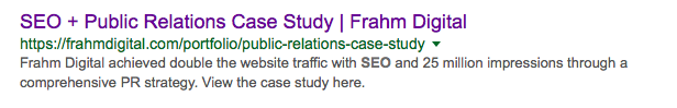 screen shot of frahmdigital.com search snippet, showing page title and meta description example