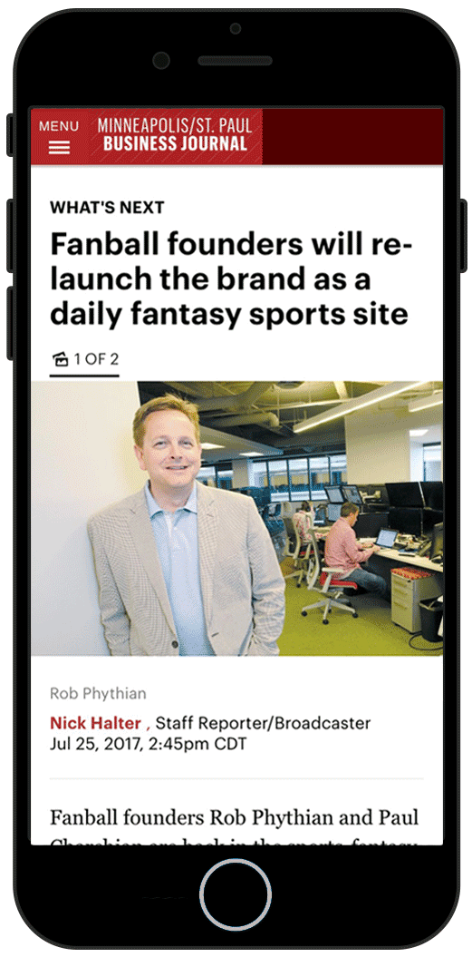 fantasy football website re-launch announcement in Minneapolis/St. Paul Business Journal
