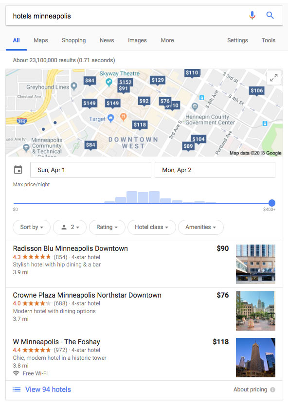 map carousel for minneapolis hotels search query