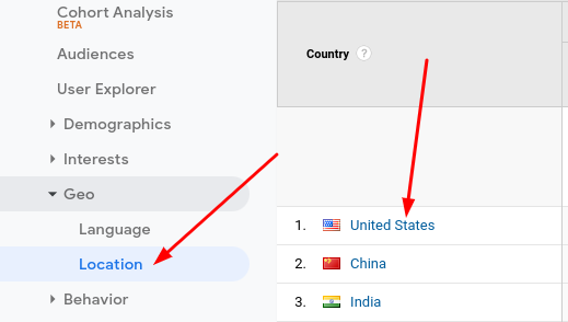 how to find countries of users in Google Analytics
