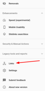 Google Search Console links location