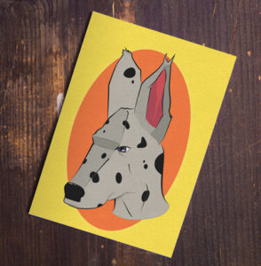custom dog illustration on a postcard