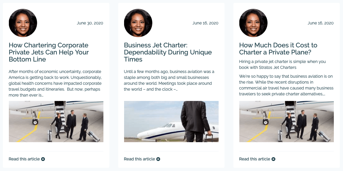 content example for private plane charter company