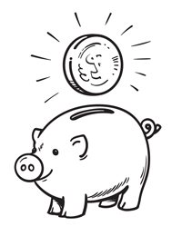piggy bank with one coin